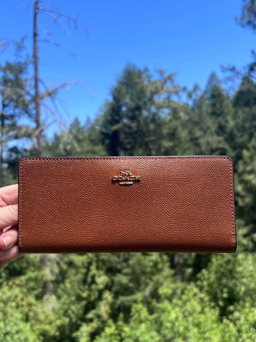 COACH Slim Bifold Wallet BROWN Crossgrain Leather with Gold Hardware AUTHENTIC